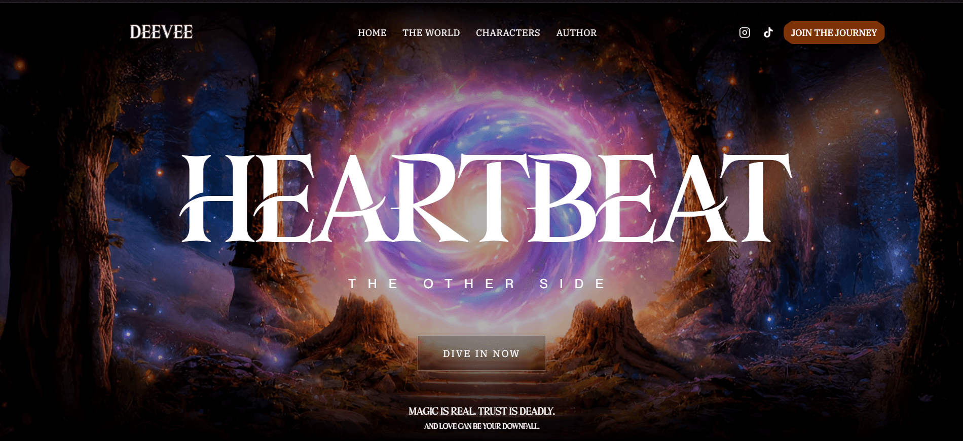Heartbeat storefront featuring an immersive fantasy world and a portal behind the book title.